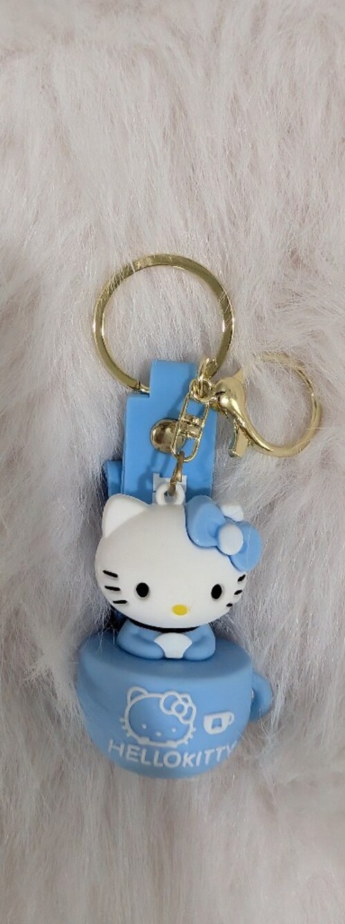 Hello Kitty Blue and White Keychain Bag‎ Charm with Gold Ring